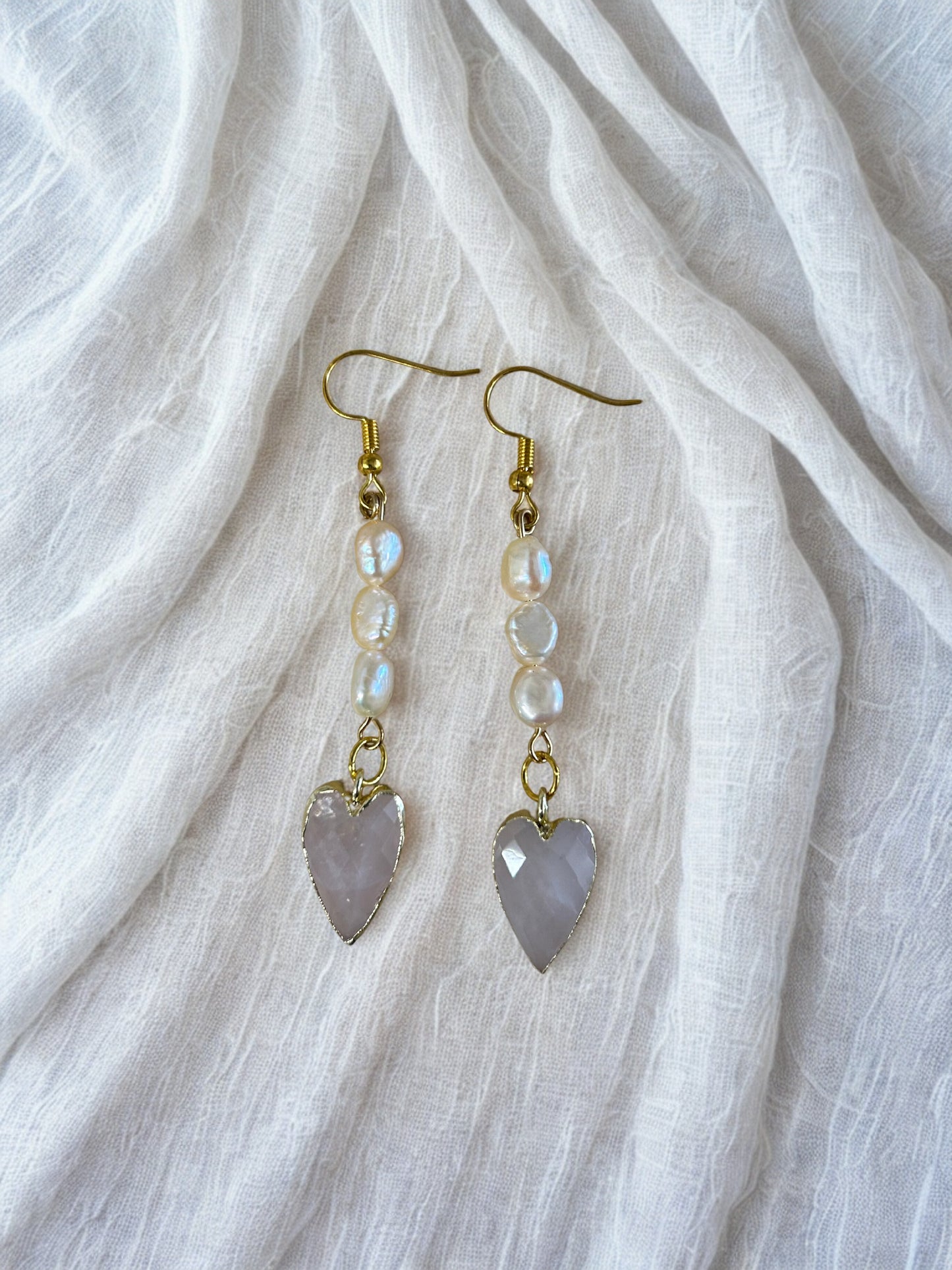 Oorbellen parels en rosekwarts