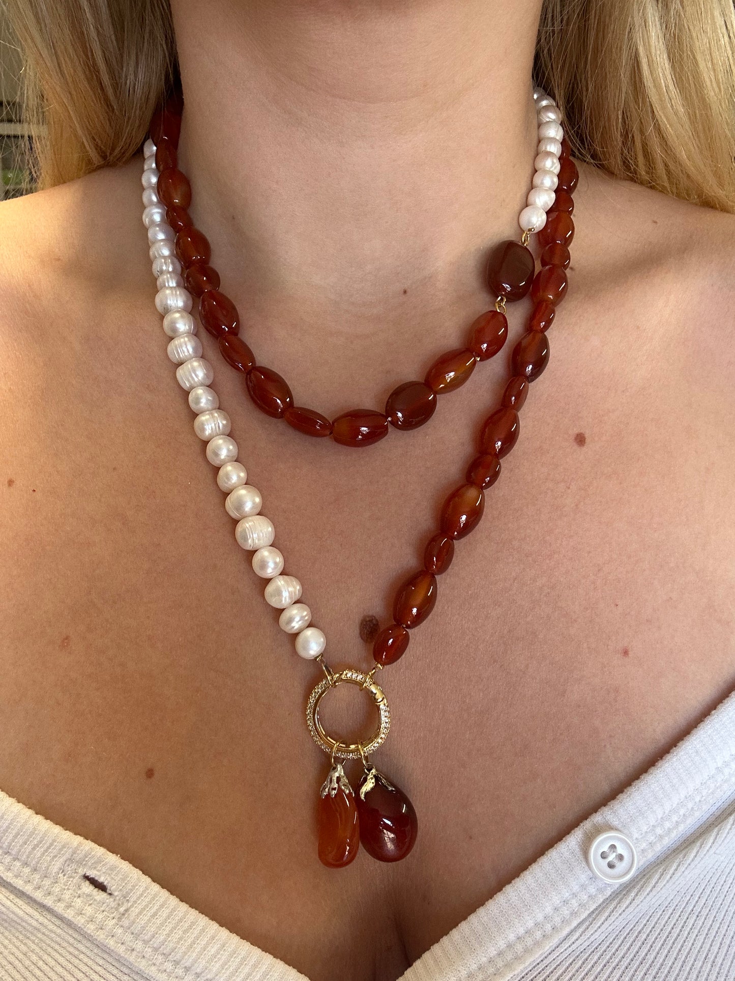 Ketting Carneool en Parel