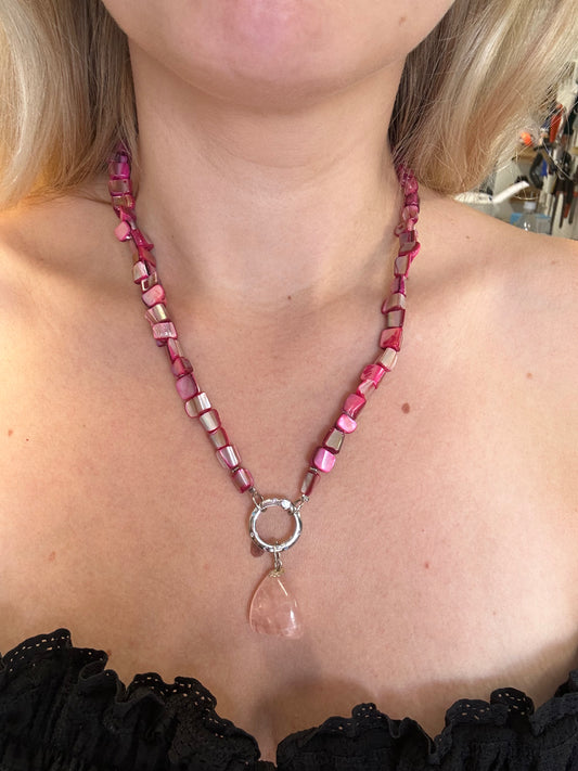 Ketting parelmoer en rosekwarts